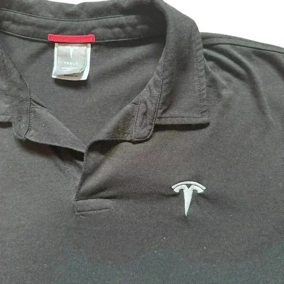Tesla Official Performance Polo Shirt Black XL Logo Embroidered Short Sleeve - Picture 2 of 5